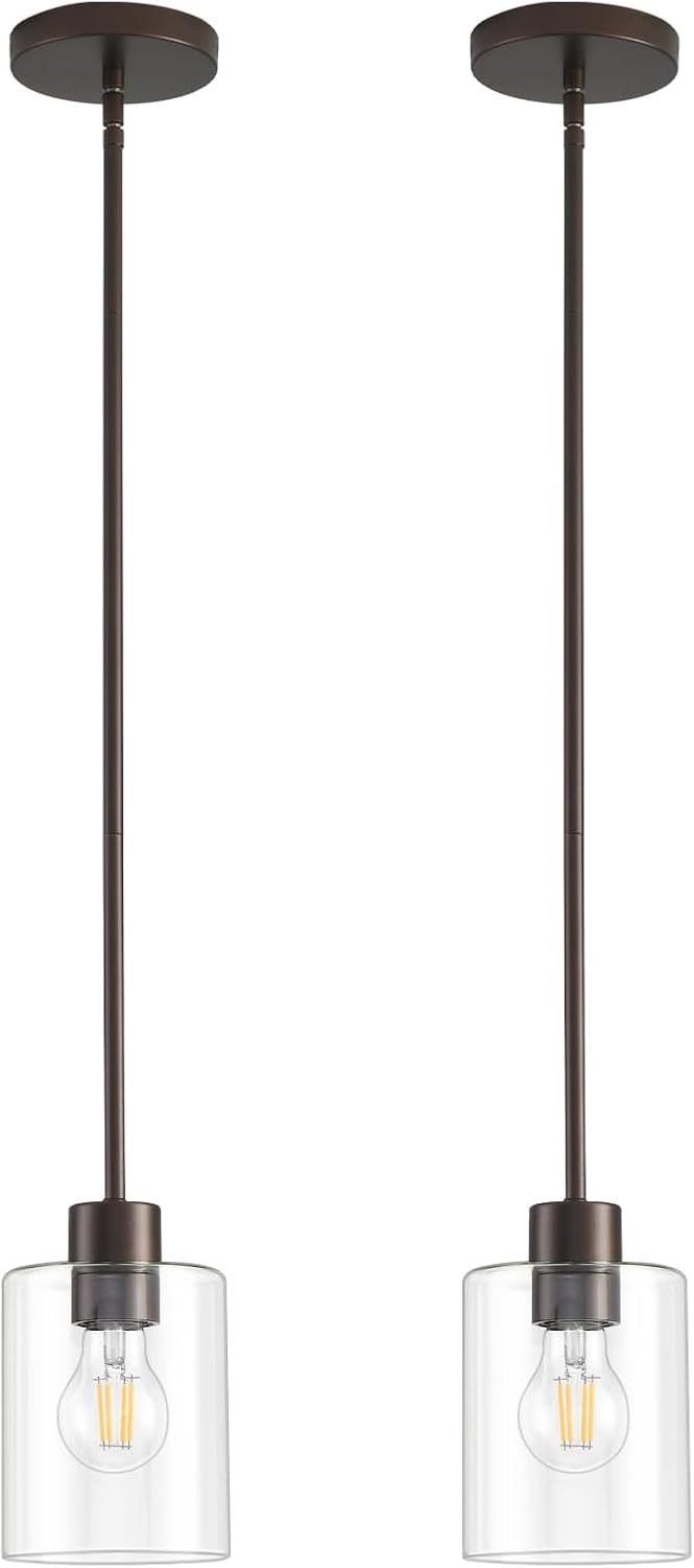 Oil Rubbed Bronze Pendant Lights Kitchen Island - Clear Glass Pendant Light Fixture Multiple Stems Rods 3 Units 12 Inch 3 Units 4 Inch (2 Pack Oil Rubbed Bronze Downrod)