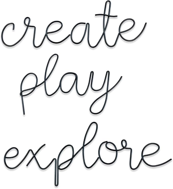 KRSHEMDE Playroom Wall Decor Metal Play Explore Create Inspirational Wall Art Nursery Room Decor for Kids Toddlers Boys Girls Classroom Bedroom Reading Nook Positive Quotes Wall Decoration