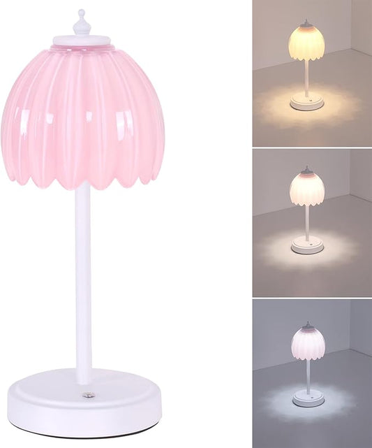 Shenmoyl Rechargeable Table Lamp with 5200mAh Battery & Touch Control - 3 Adjustable Color Temperatures, Cordless Dimmable Table Light for Bedroom, Office Desk, Nightstand(Creamy Pink, 1 Pack