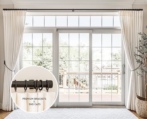 BlastHome® Non-Adjustable Luxury Extra Long Curtain Rod, 1 ¼” Rod Set, 18 foot Fixed Length (Four Rods Connect for a Seamless Look), Brushed Dark Brown