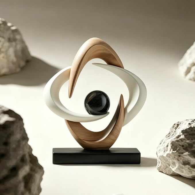 AWNR Gold Abstract Sculpture House Decor Aesthetic - Home Décor Accents for Nightstand, Shelves, Dining Room, Entryway Table, Office, Desk Accessories (White and Wood Color C)