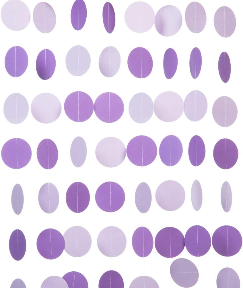 Purple Lavender Paper Garland Circle Dots Party Garland Streamer Backdrop Hanging Decorations, 2.5" in Diameter, 20 Feet in Total
