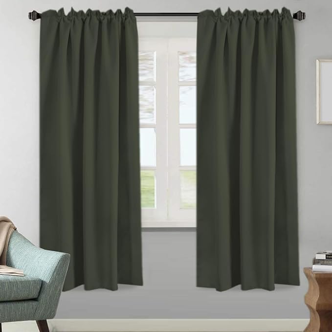 H.VERSAILTEX Blackout Curtains Thermal Insulated Window Treatment Panels Room Darkening Blackout Drapes for Living Room Back Tab/Rod Pocket Bedroom Draperies (2 Panels, Olive, 52 x 72 Inch)