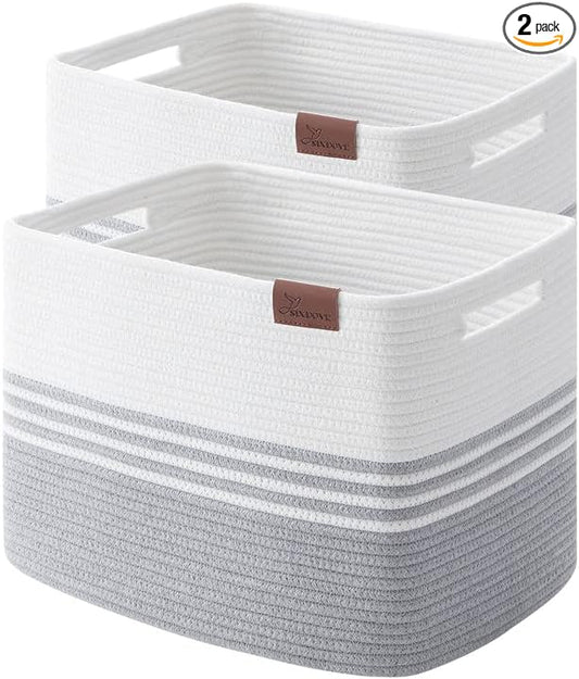 Storage Baskets, 42L*2 Pack Storage Baskets for Organizing, Laundry Basket for Closet, Cotton Rope Blanket Basket for Storage, Toy Storage Basket for Living Room, Laundry Room, Bedroom-Grey