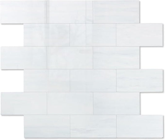 2026 New Upgrade Peel and Stick Backsplash Tile, Peel and Stick 11.34" X 11.57" Wall Tile for Kitchen, Bathroom, Fireplace, Laundry (Polished Marble White Blue, 5 Packs)