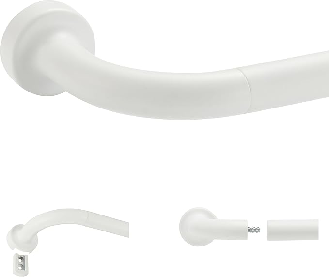 Matte White Disc Curtain Rods, 48-84 Inches Window Curtain Rod,Adjustable Room Darkening Drapery Rod with Aluminum Finials and Brackets,Wrap Around Design