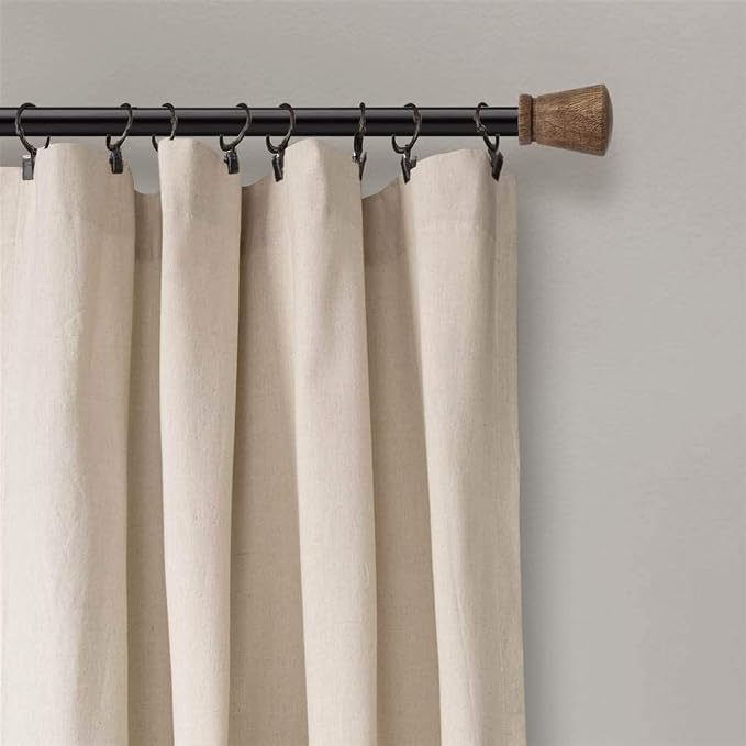 Lush Decor Linen Button Window Curtain Panel, Single, 40" W x 84" L, Linen- Country Curtains - Rustic Decor - Color Block - Modern Farmhouse Curtains