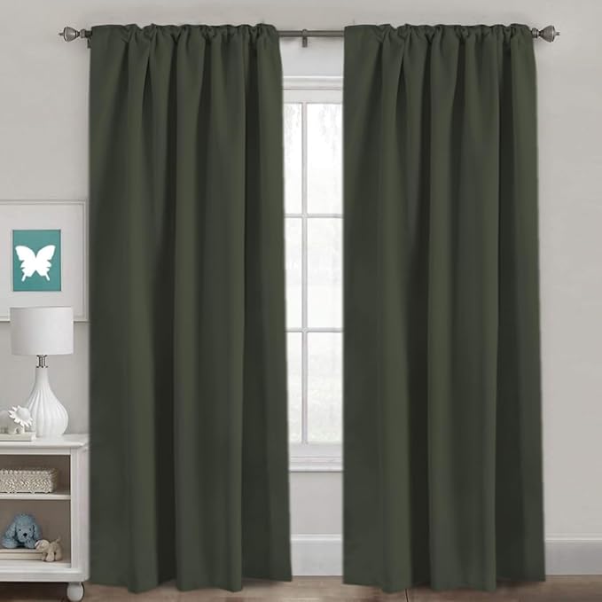 H.VERSAILTEX Blackout Curtains Thermal Insulated Window Treatment Panels Room Darkening Blackout Drapes for Living Room Back Tab/Rod Pocket Bedroom Draperies (2 Panels, Olive, 52 x 96 Inch)