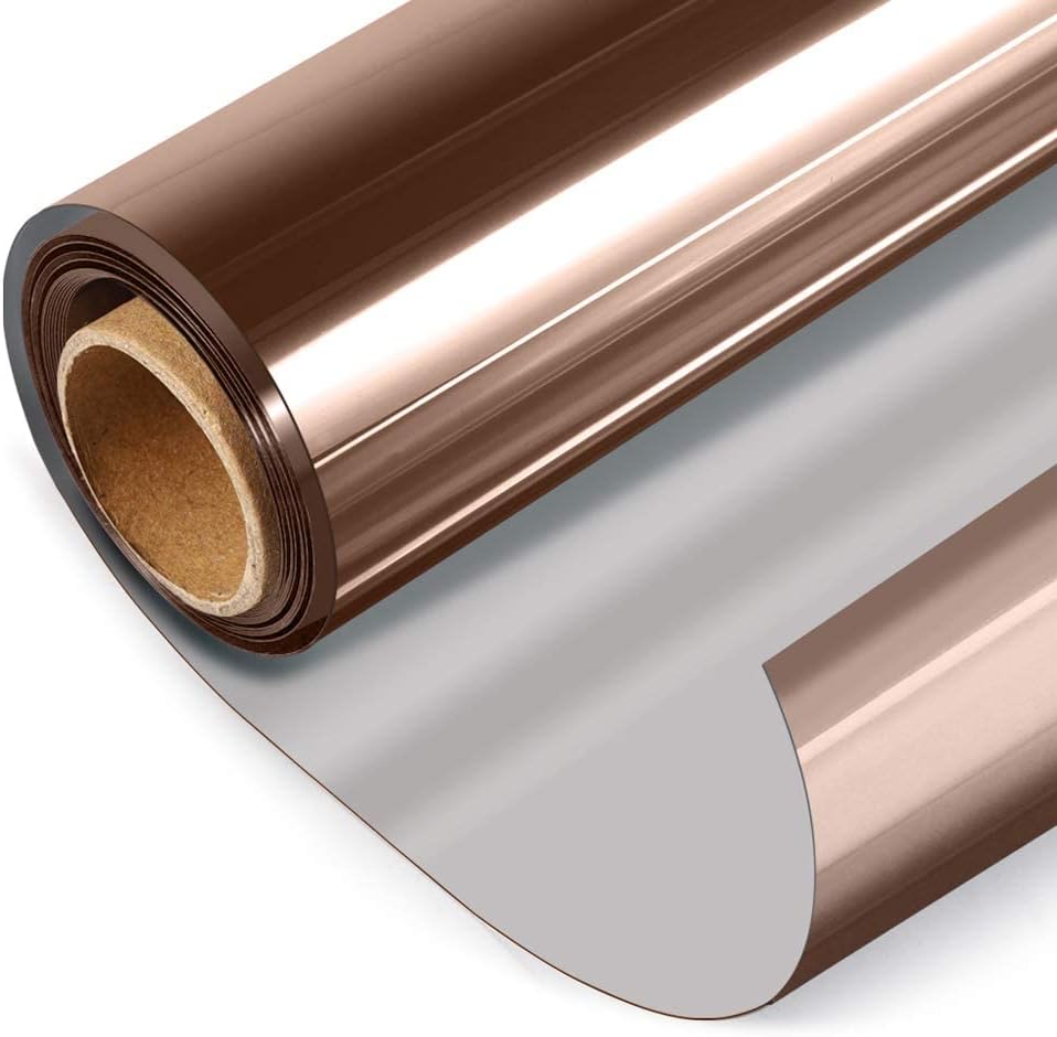 HIDBEA One Way Mirror Window Film, Daytime Privacy Sun Blocking Reflective Window Film Static Cling Heat Control Window Tinting Film for Home and Office, Brown Silver, 35.4 x 98.4 Inch