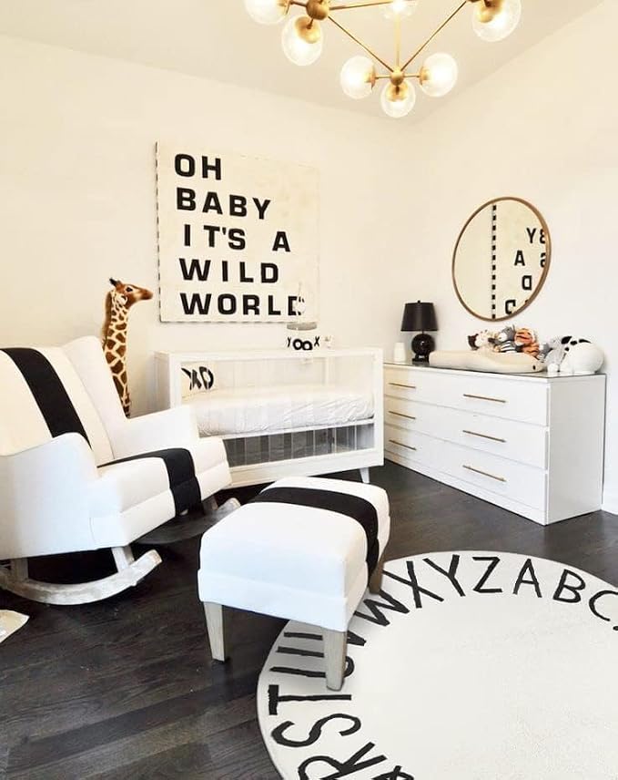 Topotdor Round Kids Play Rug Alphabet Nursery Area Rug Extra Large Soft Crawling Play Mat for Children Toddlers Bedroom (40 inch, White)