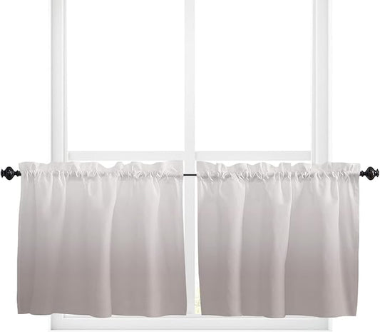 24 Inch Long Tier Curtains for Kitchen, Farm Khaki Gradient Bathroom Window Curtains Rod Pocket Short Curtains Window Treatment Tiers for Living Room Farmhouse 2 Panels