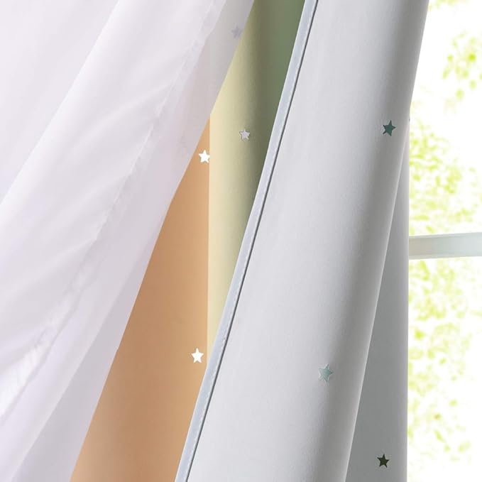 NICETOWN Kids Curtains Teen Girl Bedroom Decor, Stars Cut Out Rainbow Stripe Blackout Drapes with Sheer Curtains 63 inch Length for Living Room/Nursery (2 Panels, 52 inches Wide, Rainbow)