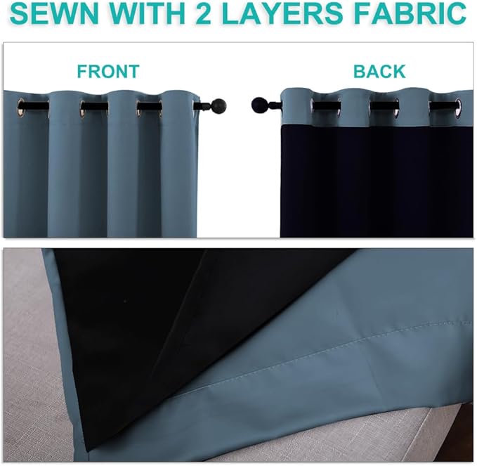NICETOWN Smoky Blue Full Shade Curtain Panels, Pair of Thermal Insulated & Energy Efficiency Blackout Drapes for Living Room, Lined Silky Performance Window Dressing (37" Wide x 84" Long, Gray)