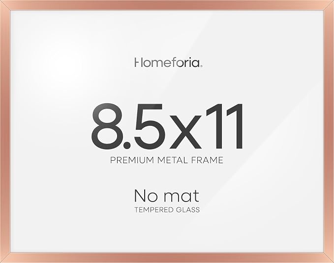 Homeforia 8.5x11 Diploma Frame Rose Gold, High End Metal 8.5 x 11 Certificate Frames, 11x8.5 Document Frames for Wall or Tabletop, 8.5 by 11 Award Letter Size Frame, Tempered Glass, Wall Kit, Set of 2