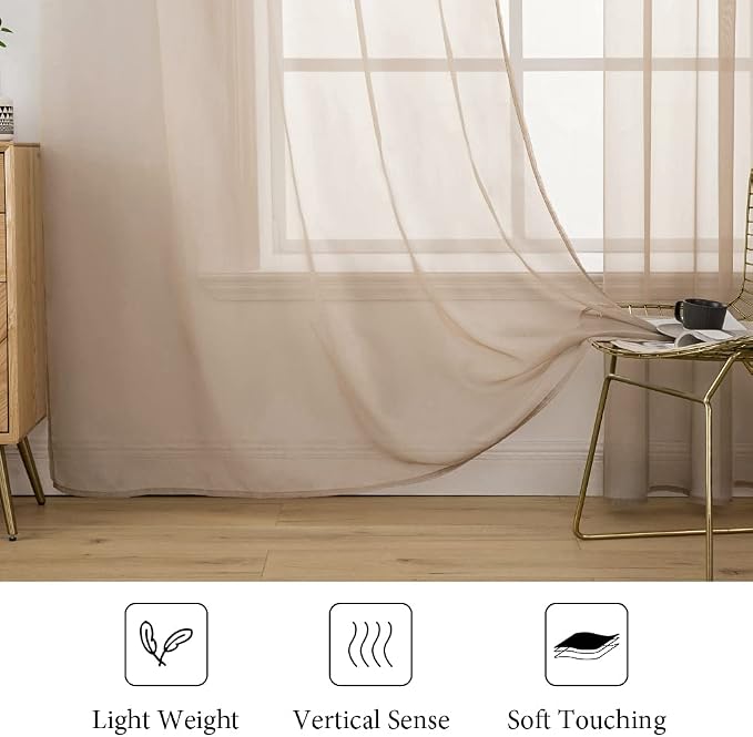 MIULEE 2 Panels Solid Color Sheer Window Curtains Elegant Window Voile Panels/Drapes/Treatment for Bedroom Living Room (54X72 Inches Brown)