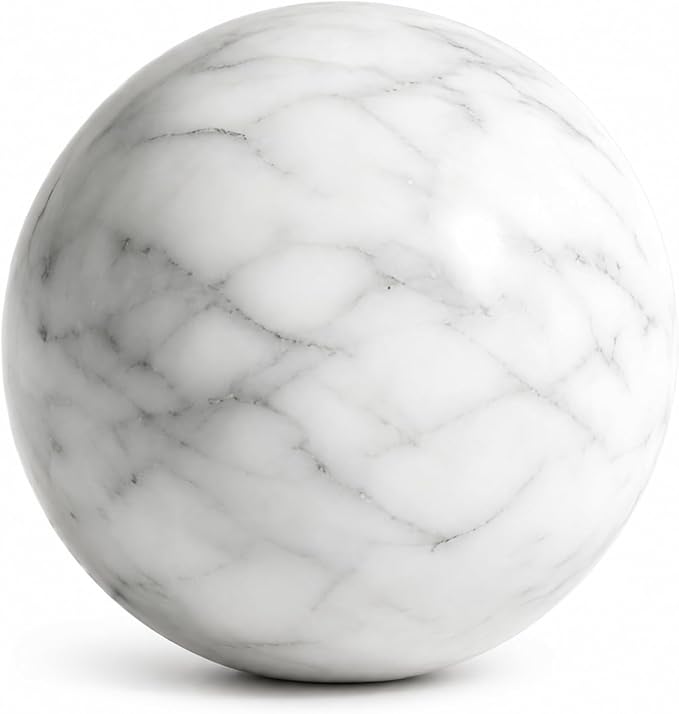 White Marble Decorative Sphere, 8cm Natural Stone Orb | 3.15 in Stone Decor Balls for Coffee Table, Decorative Bowl, Entryway and Console Table Styling