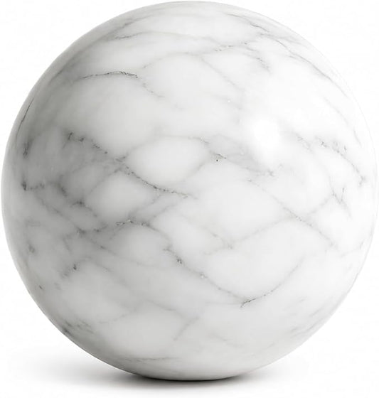 White Marble Decorative Sphere, 8cm Natural Stone Orb | 3.15 in Stone Decor Balls for Coffee Table, Decorative Bowl, Entryway and Console Table Styling