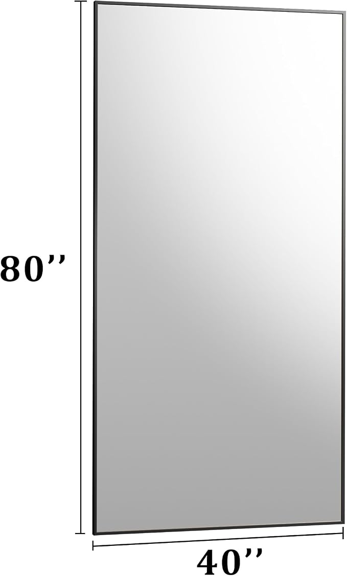 BEAUTYPEAK 80"x40" Rectangle Full Body Floor Mirrors, Full Length Mirror Hanging or Leaning, Aluminum Alloy Frame Wall Mirror for Bedroom, Dressing Room, Black