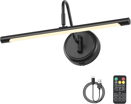 JOOSENLUX Modern Wall Lights Battery Operated Black Wireless Picture Lights for Wall 16.5" Inch Dimmable Under Counter Lights for Kitchen with Swing Arm as Canvas Wall Sconce Light 3000K CRI95+