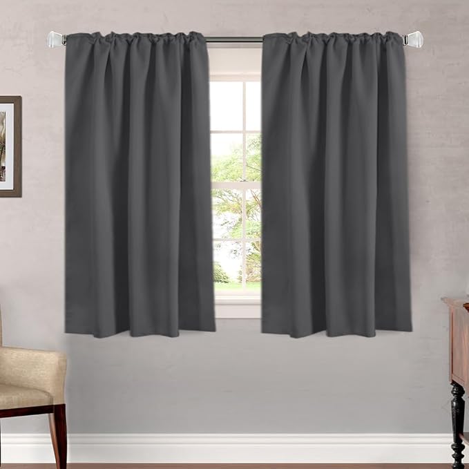 H.VERSAILTEX Blackout Curtains Thermal Insulated Window Treatment Panels Room Darkening Blackout Drapes for Living Room Back Tab/Rod Pocket Bedroom Draperies, 52 x 45 Inch, Charcoal Gray, 2 Panels