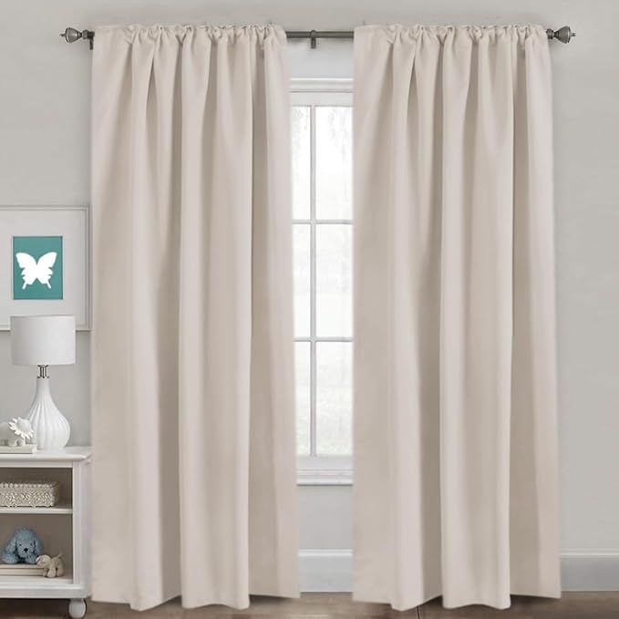 H.VERSAILTEX Blackout Curtains Thermal Insulated Window Treatment Panels Room Darkening Blackout Drapes for Living Room Back Tab/Rod Pocket Bedroom Draperies (2 Panels, Natural, 52 x 96 Inch)