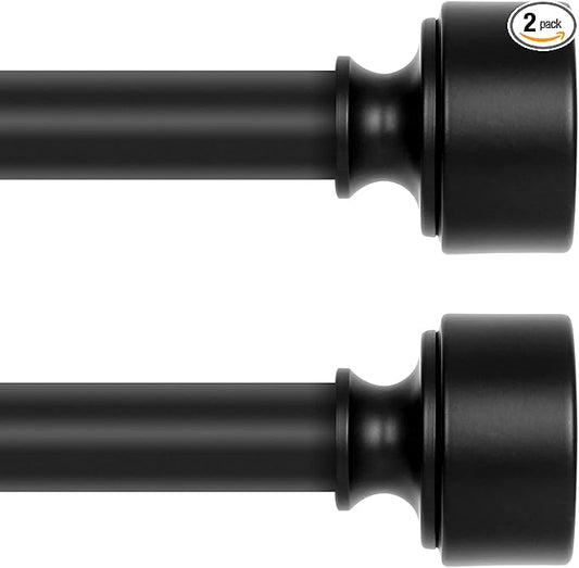 2 Pack Black Curtain Rods for Windows 28 to 48 Inch(2.3-4ft), 1 Inch Diameter Heavy Duty Curtain Rod, Adjustable Decorative Drapery Poles 18-45", Matte Black