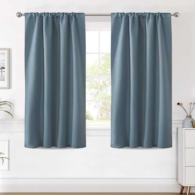 H.VERSAILTEX Blackout Curtains Thermal Insulated Window Treatment Panels Room Darkening Blackout Drapes for Living Room Back Tab/Rod Pocket Bedroom Draperies (2 Panels, Stone Blue, 42 x 54 Inch)