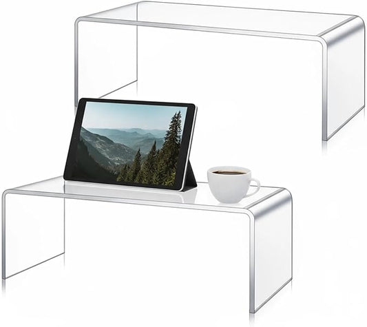 RattanView 2 Pcs 17 inch Large Acrylic Risers Display Stands 8 mm Thick Acrylic Shelf Riser Showcase for Collectibles Jewelry Cupcakes Food Figures Perfume Cabinet (Clear)