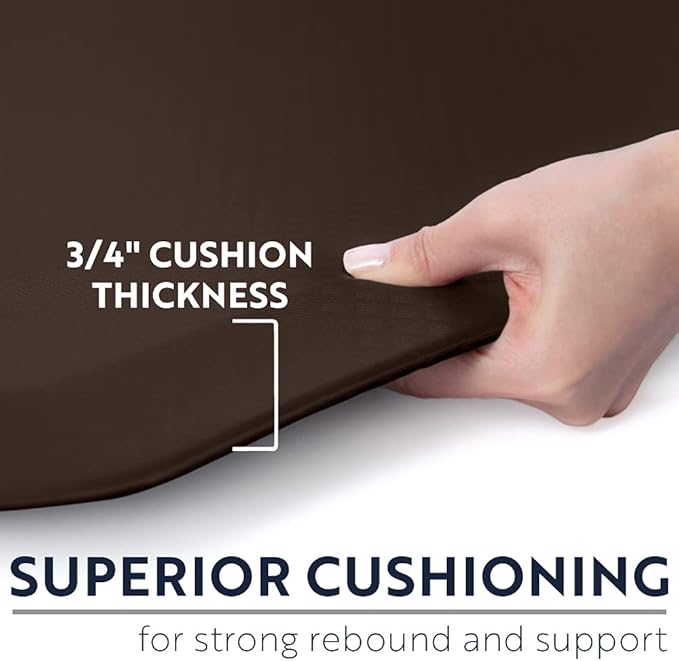 KANGAROO Anti Fatigue Mats for Kitchen Floor, 70x24, Reduce Foot, Knee, Back Pressure, 3/4 Inch Thick Cushioned Ergonomic Mat, Waterproof Comfort Rug for Under Sink, Standing Desk, Store Floors, Brown