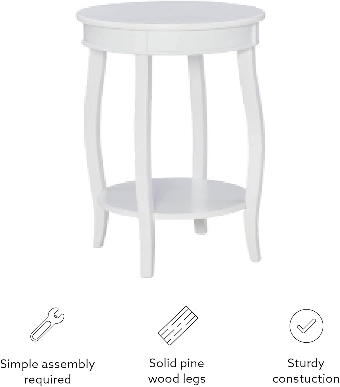 Powell Furniture Powell Round Shelf, White Table, 18" x 18" x 22" Tall