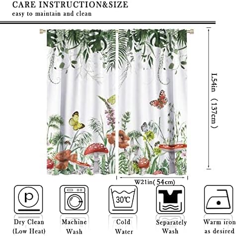 Red Mushroom Curtains,Boho Green Plant Butterfly Bee Wildflower Window Drapes,Summer Eucalyptus Leaf Tropical Vintage Window Treatment for Living Room Bedroom Cafe Kitchen 42x54 Inch