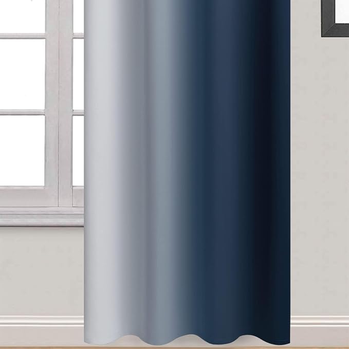 Yakamok Ombre Curtains Navy Blue and Greyish White for Living Room,52Wx90L | Room Darkening Curtains 90,Thermal Insulated Gradient Color Drape,Light Blocking Grommet Window Curtains for Bedroom,2 Panels