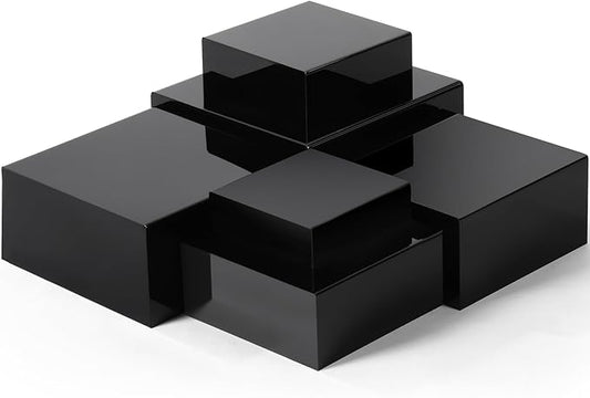 Geelin 6 Pack Acrylic Risers for Display Acrylic Cube Boxes Risers Display Stands with Hollow Bottoms Decorative Stand for Jewelry Candy Table Decor 6 Sizes(Black,7 to 12 Inch,Square)