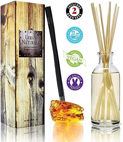 Urban Naturals Reed Diffuser Set, Warm Vanilla Amber - Bathroom Shelf Décor | Creamy. Warm. Sultry. Notes of Sandalwood, Amber & Smoked Vanilla, Made with Essential Oils & Real Botanical Pieces