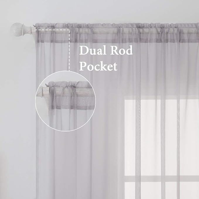 MIULEE 2 Panels Gray Solid Color Sheer Window Curtains Elegant Window Voile Panels/Drapes/Treatment for Bedroom Living Room (54X84 Inches)