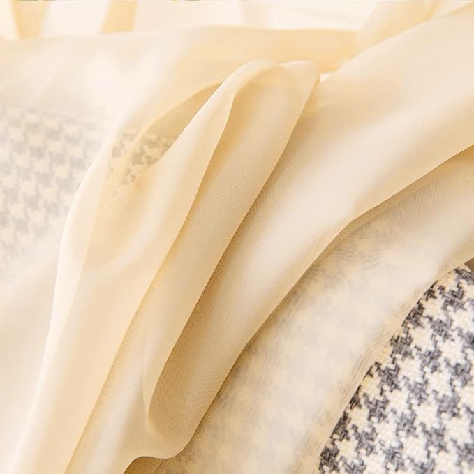 MIULEE 2 Panels Kitchen Tiers Half Window Sheer Curtains Rod Pocket Voile Drapes for Kitchen Bathroom Small Windows 29 by 24 Inch Cream Beige