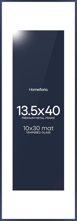 Homeforia 13.5x40 Picture Frame Navy Blue, High End Metal 13.5x40 Panoramic Poster Frames with Mat 10x30 Photo, 13.5 x 40 Frame Matted to 10 x 30 Art, 40x13.5 Frame, Tempered Glass, Wall Kit, Set of 2