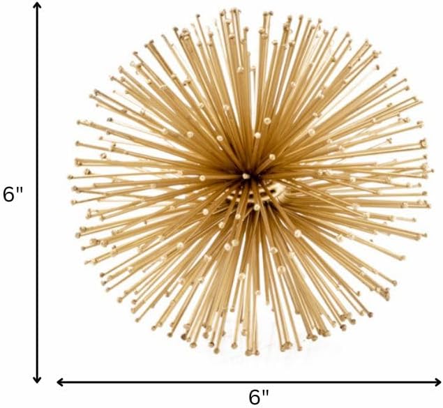 Modern Day Accents 5067 Erizo Urchin Small Gold Sphere, Coffee Table Room Decor, Shelf Starburst Centerpiece, Spike Ball Decoration, Home, Office, 6" D