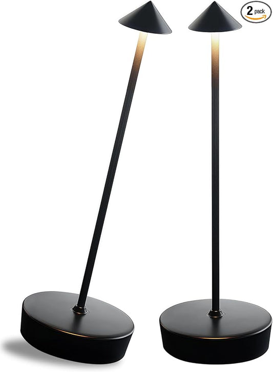 2 Packs Black Cordless Rechargeable Table Lamp 7200mAh Portable Touch Control LED Waterproof Table Lamp for Bar Bedroom Reading(2 Packs Black)