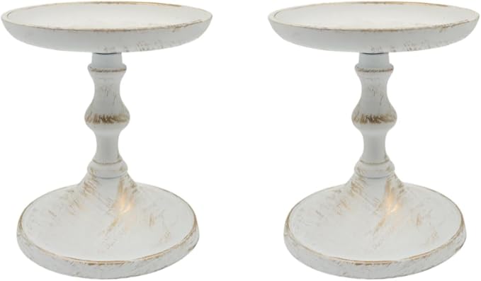 Hosley Aluminum Metal Decorative Pillar Candle Holder White Wash Finish Set of 2 for Candles or Display, 5Inch High - Ideal for Weddings, Parties, Events, Home Decor, Gifts, Elegant