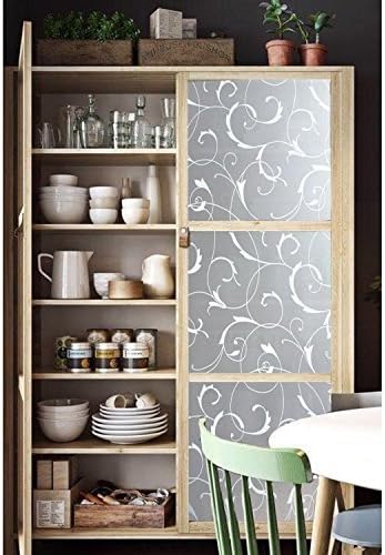LEMON CLOUD Window Privacy Film, No-Adhesive Static Decorative Window Film, Frosted Stained Glass Window Cling Vine Design (17.5 x 78.7 Inch, White Leaf)