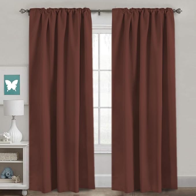 H.VERSAILTEX Blackout Curtains Thermal Insulated Window Treatment Panels Room Darkening Blackout Drapes for Living Room Back Tab/Rod Pocket Bedroom Draperies (2 Panels, Rust, 52 x 84 Inch)