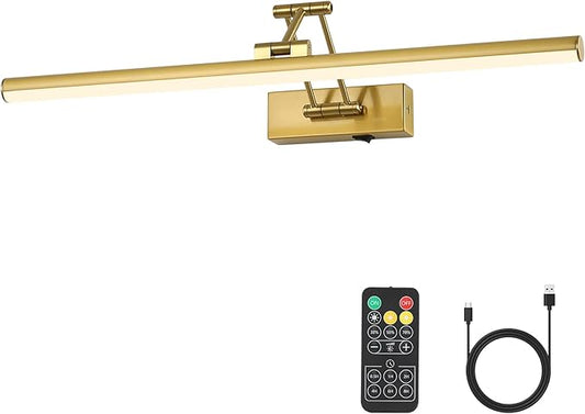 Joossnwell Battery Operated Picture Light for Wall Rechargeable Art Lighting for Paintings Wireless 23.62Inch Picture Frame Light with Remote Dimmable Gallery Light Brass for Library Artwork Museum