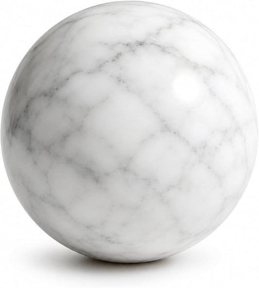 White Marble Decorative Sphere, 6cm Natural Stone Orb | 2.36 in Small Stone Bowl Filler Balls for Tray Styling, Shelf and Coffee Table Decor