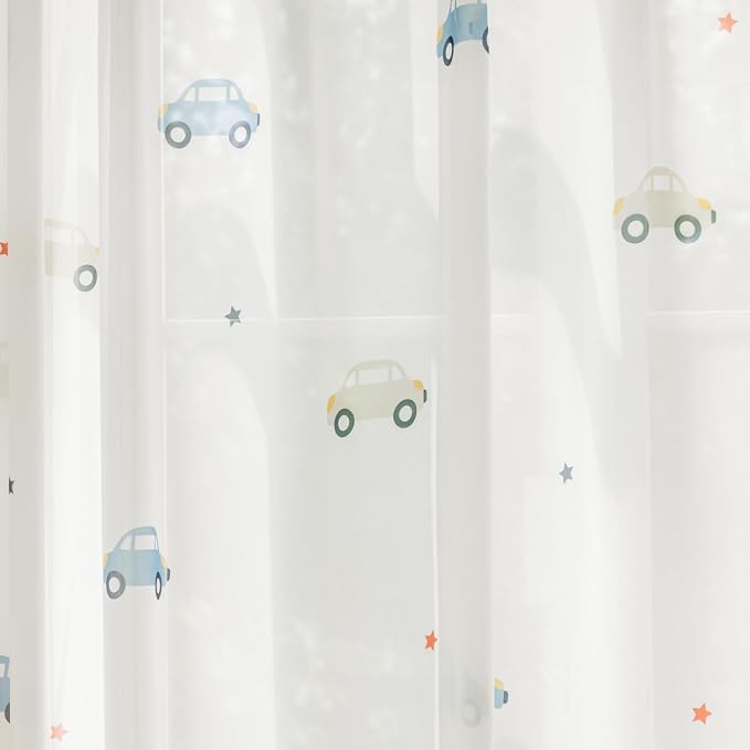 KMSG Cartoon Car Pattern Printed Sheer Curtains for Bedroom Living Room | Lovely Car Light Filtering Curtain Drapes for Playrooms Voile Tulle Window Treatments Grommet Top 1 Panel W42 x L84 Inch