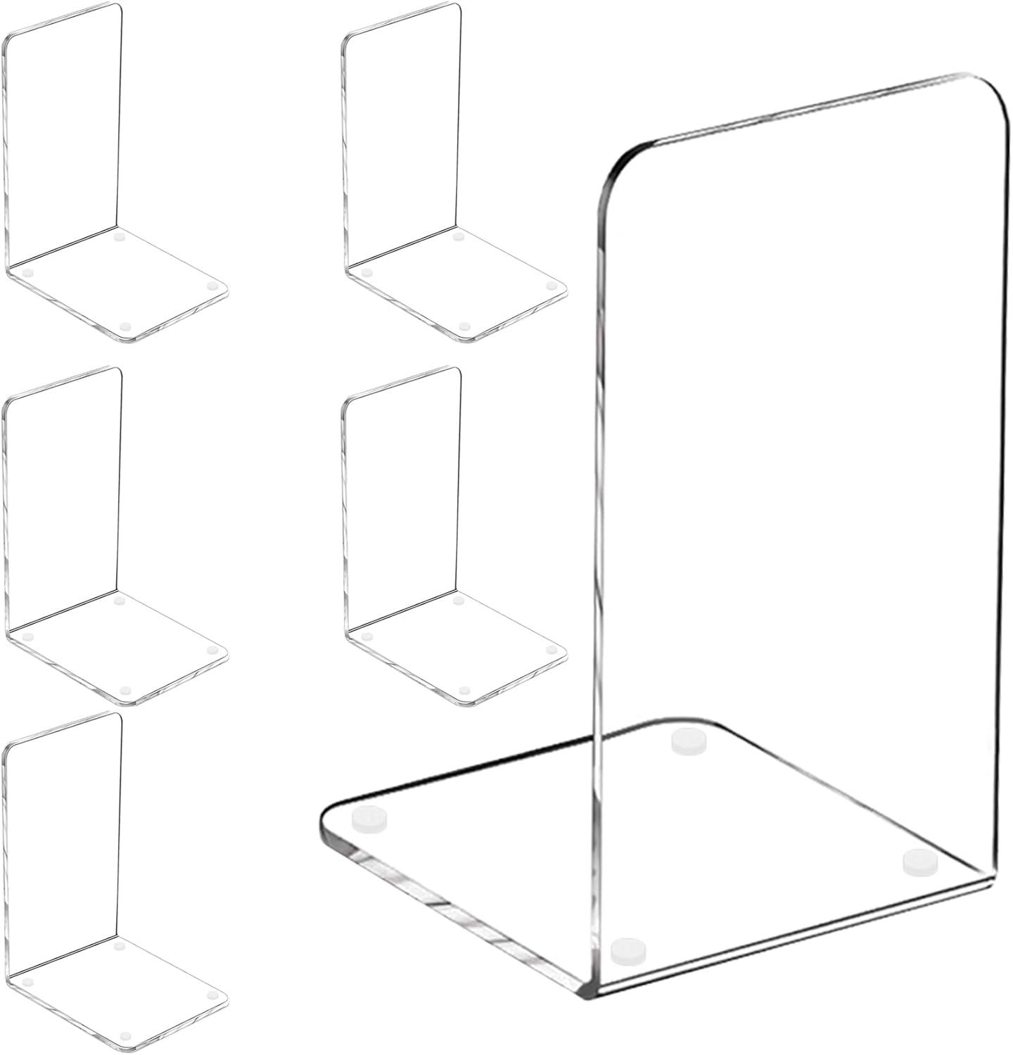 Lulonpon 6 Pieces Book Ends, Bookend, Books Ends for Shelves, Books Ends for Heavy Books, Clear Bookends, Acrylic Bookends for School, Library,Desktop Organizer and Book Shelves