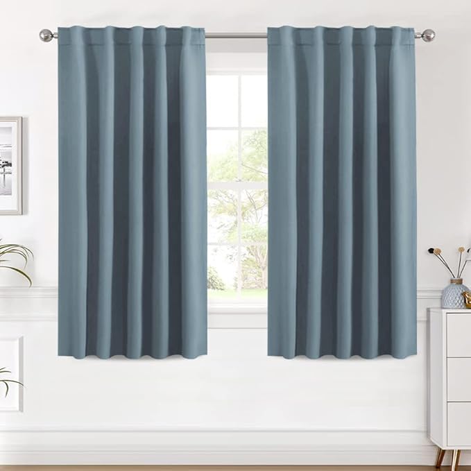 H.VERSAILTEX Blackout Curtains Thermal Insulated Window Treatment Panels Room Darkening Blackout Drapes for Living Room Back Tab/Rod Pocket Bedroom Draperies (2 Panels, Stone Blue, 42 x 54 Inch)