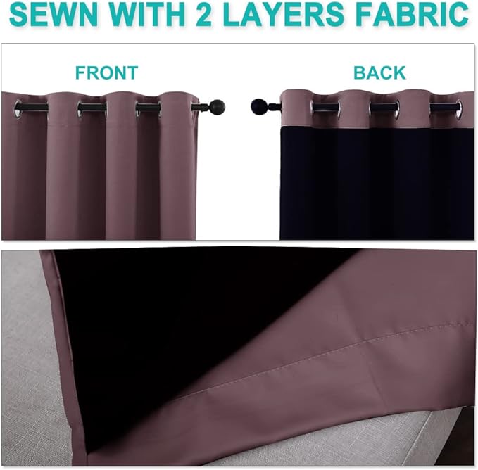 NICETOWN Dry Rose 100% Blackout Lined Curtains, 2 Thick Layers Completely Blackout Window Treatment Panels Thermal Insulated Drapes for Kitchen (1 Pair, 42" Width x 63" Length Each Panel)