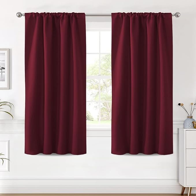 H.VERSAILTEX Christmas Blackout Curtains Thermal Insulated Window Treatment Panels Blackout Drapes for Living Room Back Tab/Rod Pocket Bedroom Draperies (2 Panels, Burgundy, 42 x 63 Inch)