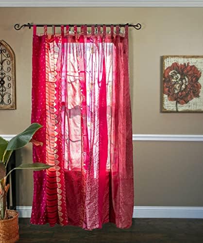 Assorted Hippie Colorful Curtains Light-Filtering – Boho Curtains, Bed Canopy Panel, Tapestry or Window Treatment Patchwork Pink Color (84 X 43 Inches)